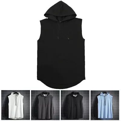 Buy New M-3XL Men T-Shirt Tank Top Gym Sleeveless Hoodie Fitness Sports Hooded Vest • 6.39£