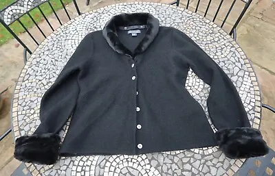 Buy Herman Geist 100% Wool Black Cardigan Fur Collar And Cuffs XL Jacket Vintage • 39.99£