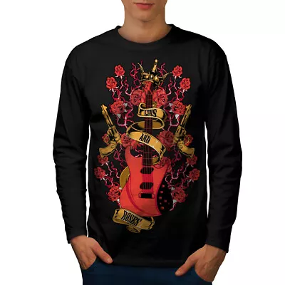 Buy Wellcoda Roses And Guns Rock Mens Long Sleeve T-shirt, Band Graphic Design • 17.99£