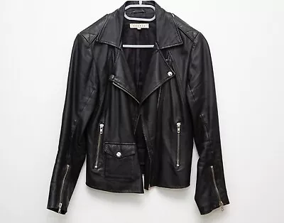 Buy SANDRO PARIS Classic Black Leather Biker Jacket: UK 10 • 64£