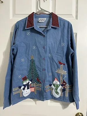 Buy Vintage Keren Hart Denim Embroidered Beaded Christmas Snowman Jacket Medium • 19.30£