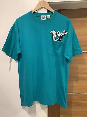 Buy Vintage 1991 Acme Clothing Co Teal Pepé Le Pew Loony Tunes Pocket T-Shirt Small • 15£