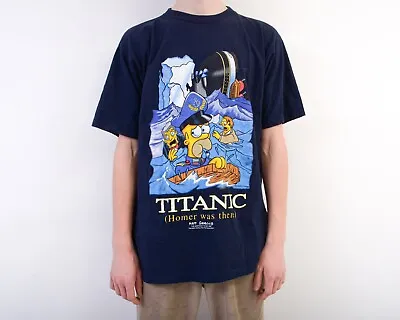 Buy Vintage 1998 Titanic The Simpsons Homer Was There Men L Cartoon T Shirt 90's Top • 158.40£