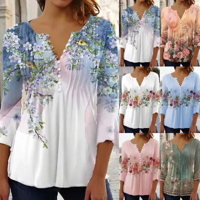 Buy Ladies Summer 3/4 Sleeve T Shirt Tops Women's Floral Lace Blouse Tee Plus Size • 13.89£