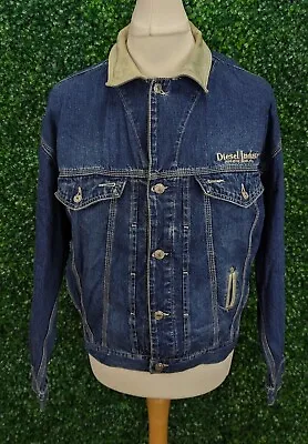 Buy Diesel Denim Jacket Trucker Faux Leather Collar Blue Cotton Pockets Men Size M • 28.72£