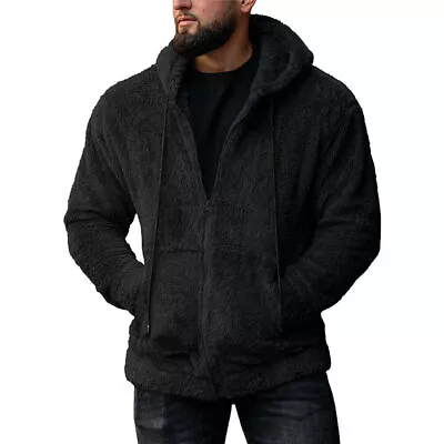 Buy Mens Teddy Bear Fleece Hooded Coat Winter Warm Faux Fur Zip Up Hoodies Outwear  • 23.48£