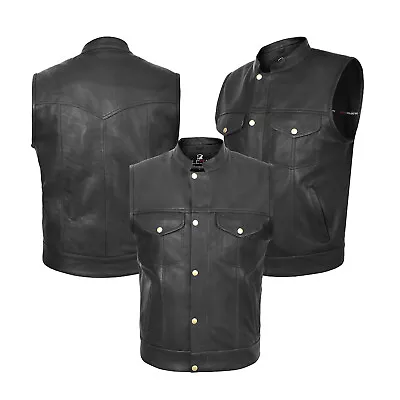 Buy Motorcycle Motorbike Cut Off Vest Chrome Leather Biker Sons Of Anarchy Style  • 45.99£