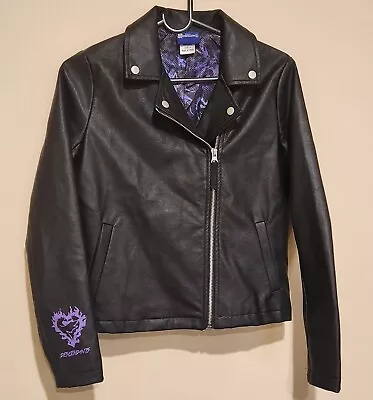 Buy Disney The Descendants Black Faux Leather Motorcyle Zip Jacket Size 14 Preowned • 9.49£