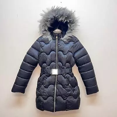 Buy Girls Puffer Jacket Padded Coat Faux Fur Hooded Quilted Lined Winter Black Top • 23.99£