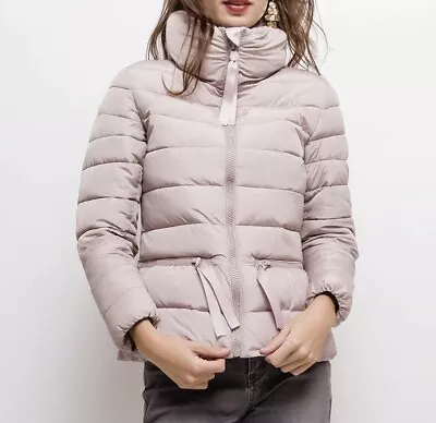Buy Women’s Blush Pink High Collar Fitted Padded Puffer Coat Jacket  L XL XXL • 29.99£