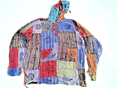 Buy Patchwork Stripe Hippy Vintage Hoodie HANDMADE Nepal Festival Stripe Dark Blue • 22.99£