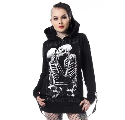 Buy Heartless Black Hoodie Skeleton Eternal Amour Love Rose Top Gothic Emo Alt XL   • 39.99£