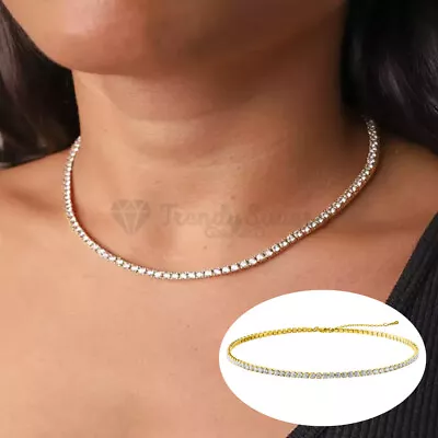 Buy Tennis Choker Chain Necklace Diamond CZ Gold Plated Sterling Silver Jewellery UK • 4.99£