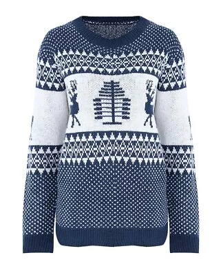 Buy Brand New Women Christmas Jumper Xmas Sweater Size L Blue • 15.99£