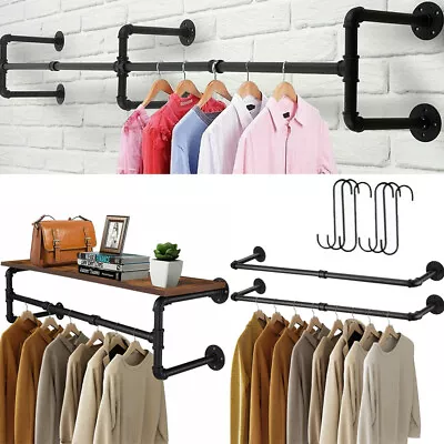 Buy 92-180CM Industrial Pipe Clothing Clothes Rail Wall Mounted Rack Wardorbe Market • 25.91£