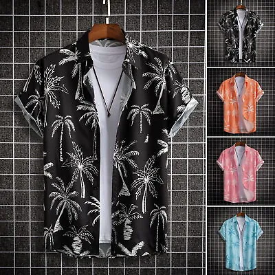 Buy Casual Beachwear Men Beach Shirt Coconut Tree Print Men's Summer Single-breasted • 13.21£