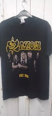 Buy Black Tshirt. Saxon Logo Both Sides Medium Size. • 10£