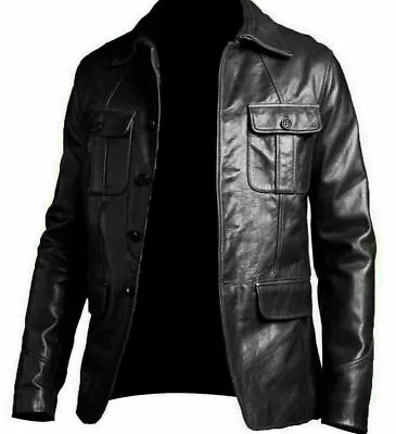 Buy Mens Real Leather Blazer Black Soft Sheep Classic Slim Fit Jacket Coat • 87.99£