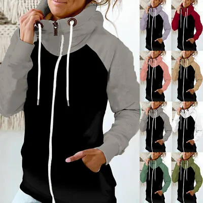 Buy Plus Size Ladies Womens Patchwork Zip Up Hoodie Sweatshirt Jacket Hooded Top UK • 19.21£