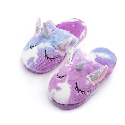 Buy Girls Unicorn Slippers Size 2/4 Soft Cute Comfy Fluffy House Shoes Star Pink • 11.99£