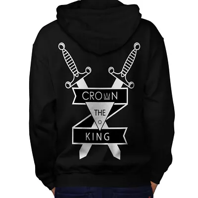 Buy Wellcoda Crown King Sword Slogan Mens Hoodie, Knife Design On The Jumpers Back • 25.99£