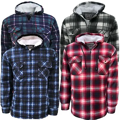 Buy Mens Hooded Fleece Padded Lumberjack Shirt Jacket Fur Lined Sherpa Winter M-2XL • 21.99£