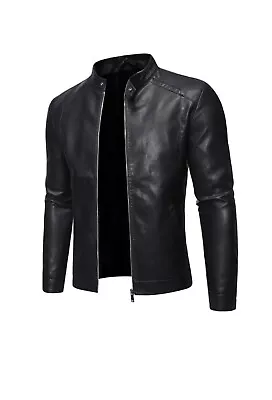 Buy Men's Genuine Real Lambskin Leather Motorcycle Casual Biker Black Jacket • 99.99£