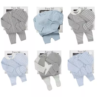 Buy Baby Boys Knitted Outfit Romany Spanish Style Set Jumper Trousers Mitts Hat NEW • 13.45£