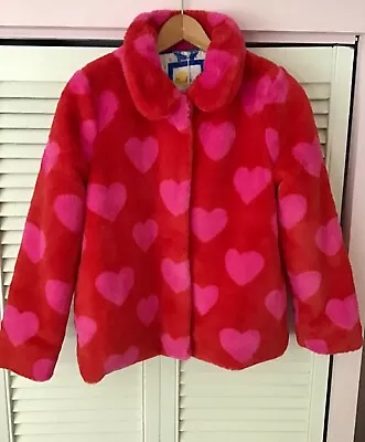 Buy BNWT MINI BODEN Red Faux Fur/ Soft Plush Jacket  Pink Hearts - Age 11-12 RRP £57 • 30£