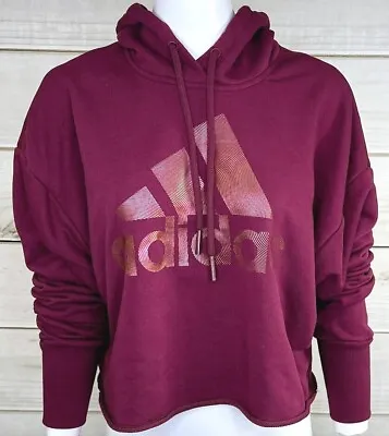 Buy Adidas Women’s Holiday Graphic Cropped Hoodie Victory Crimson Pink Medium A3215 • 41.77£