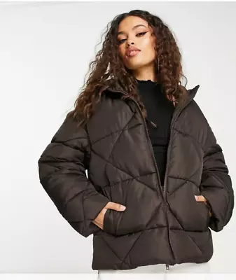 Buy BNWT ASOS Design Padded Hooded Puffer  Oversize Jacket Coat Ladies Brown 14 Tall • 9.99£