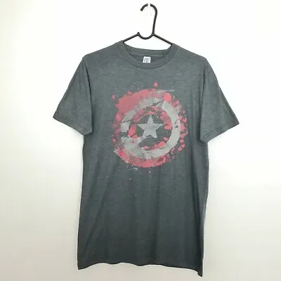 Buy Optima Captain America T-Shirt Print Grey Mens Crew Neck Size Small • 5.99£