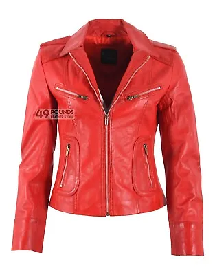 Buy Ladies Leather Jacket Biker Style 100% REAL NAPA LAMBSKIN LEATHER 5261 • 41.65£