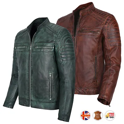 Buy Mens Vintage Cafe Racer Brown Genuine Leather Slim Fit Real Biker Jacket UK • 64.99£