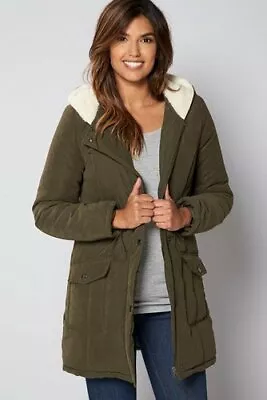 Buy B. You Ladies Khaki Parka Jacket Coat Fleece Lined Hood Size 14 £55 • 29.99£