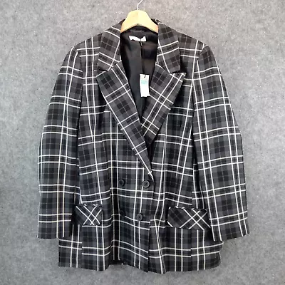 Buy Primark Long Checkered Blazer Jacket Ladies Size 18 Soft Shell Black White • 15.99£