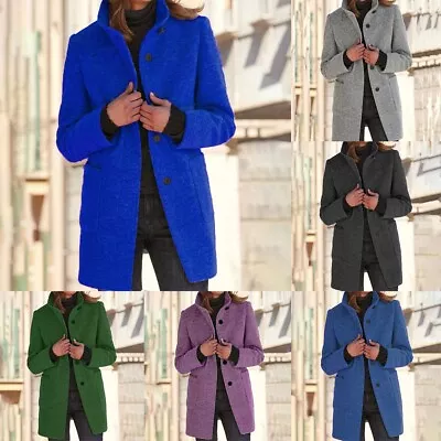 Buy Fashion Hot New Stylish Outdoor Jacket Woolen Coat Trench Womens Button Lapel • 19.42£