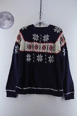 Buy Men's Christmas Knit Sweater Pullover Snowflakes Size Large L • 21.49£