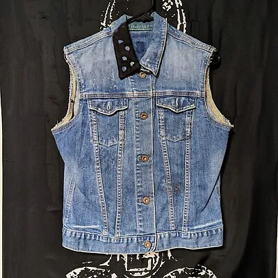 Buy Thrashed Denim Jacket Battle Vest Cutte Women Small Punk Metal • 4.74£