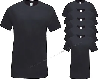 Buy New 6 Pack Mens Black 100% Cotton Short Sleeve Plain Crew Neck T - Shirt M -XXL • 14.95£