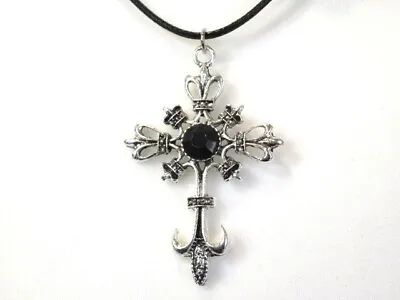 Buy Gothic Cross  Necklace Black Cord 18'' Cross Pendant Goth Halloween Jewellery • 5£