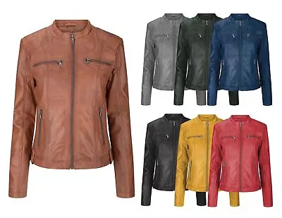 Buy Ladies Real Leather Jacket Short Fitted Burgundy Retro Chinese Collar • 98.99£