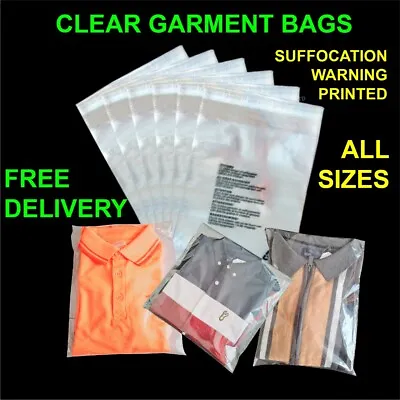 Buy Clear Garment Bags Cello Plastic Self Seal Packaging For  Clothing T-Shirts Etc • 59.98£