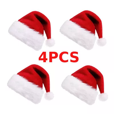 Buy 4x Christmas Santa Hat Velvet Adult Warm Red And White Festive Classic Soft Hat • 3.89£