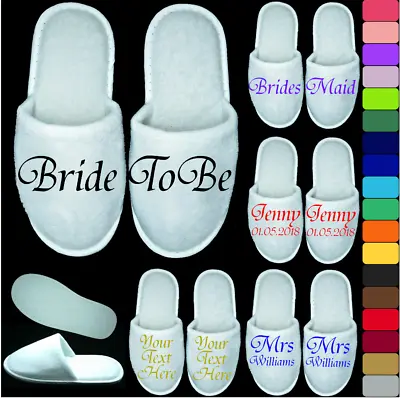 Buy Personalised White Spa Slippers Wedding Novelty Closed Toe Print Bridal Party • 5.99£