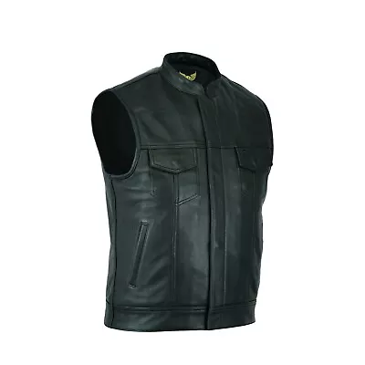 Buy Men's Sons Of Anarchy Black Leather Bikers Cut Waistcoat Motorcycle Club Vest • 67.99£