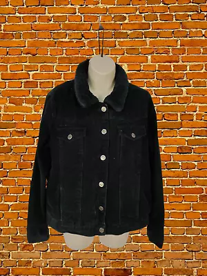 Buy Womens Topshop Size Uk 14 Black Corduroy Denim Jean Faux Fur Padded Jacket Coat • 14.99£