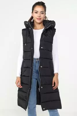 Buy Womens Ladies Long Line Hooded Puffer Gilet Jacket Padded Vest Top Body Warmer • 27.99£