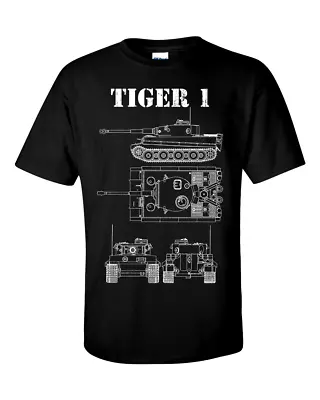 Buy Tiger 1 Tank T-Shirt Technical Drawing Blueprint WW2 German Army Shirt • 12.95£