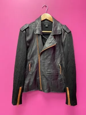 Buy Ellery Biker Jacket UK 8 Womens Black Leather Croc Zip RMF52-JF • 7.99£